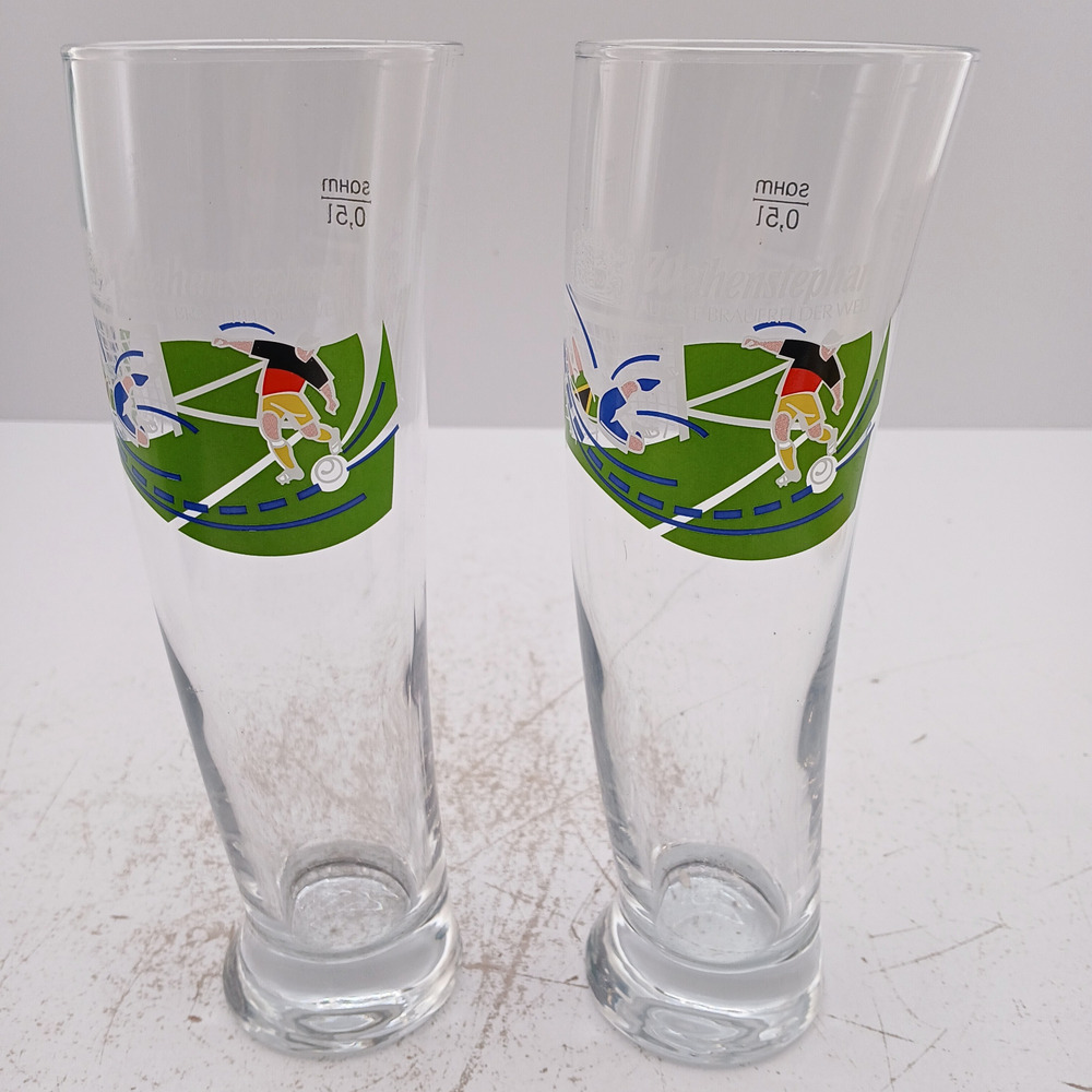 Weihenstephaner Beer Glasses 0.5L – Set of 2 Soccer Theme Pilsner Glasses German